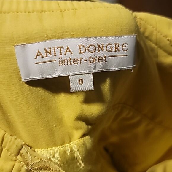 Anthropologie Anita Dongre Mustard Yellow Embroidered Pleated Cotton Dress. - Picture 13 of 14